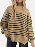 Round Neck Drop Shoulder Slit Sweater - Trendsi - Flyclothing LLC