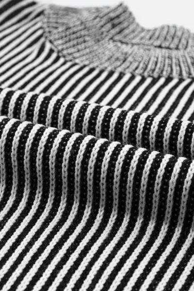 Striped Mock Neck Dropped Shoulder Sweater - Trendsi - Flyclothing LLC