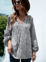Printed Tie-Neck Balloon Sleeve Blouse - Trendsi - Flyclothing LLC