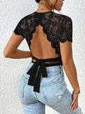 Lace Backless Round Neck Bodysuit - Trendsi - Flyclothing LLC