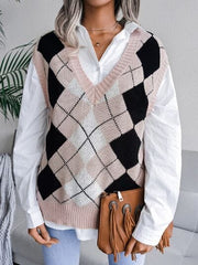 Plaid V-Neck Sweater Vest - Trendsi