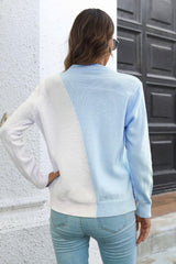 Contrast Color Round Neck Long Sleeve Sweater - Trendsi