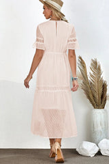 Swiss Dot V-Neck Short Sleeve Midi Dress - Trendsi - Flyclothing LLC