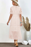 Swiss Dot V-Neck Short Sleeve Midi Dress - Trendsi - Flyclothing LLC