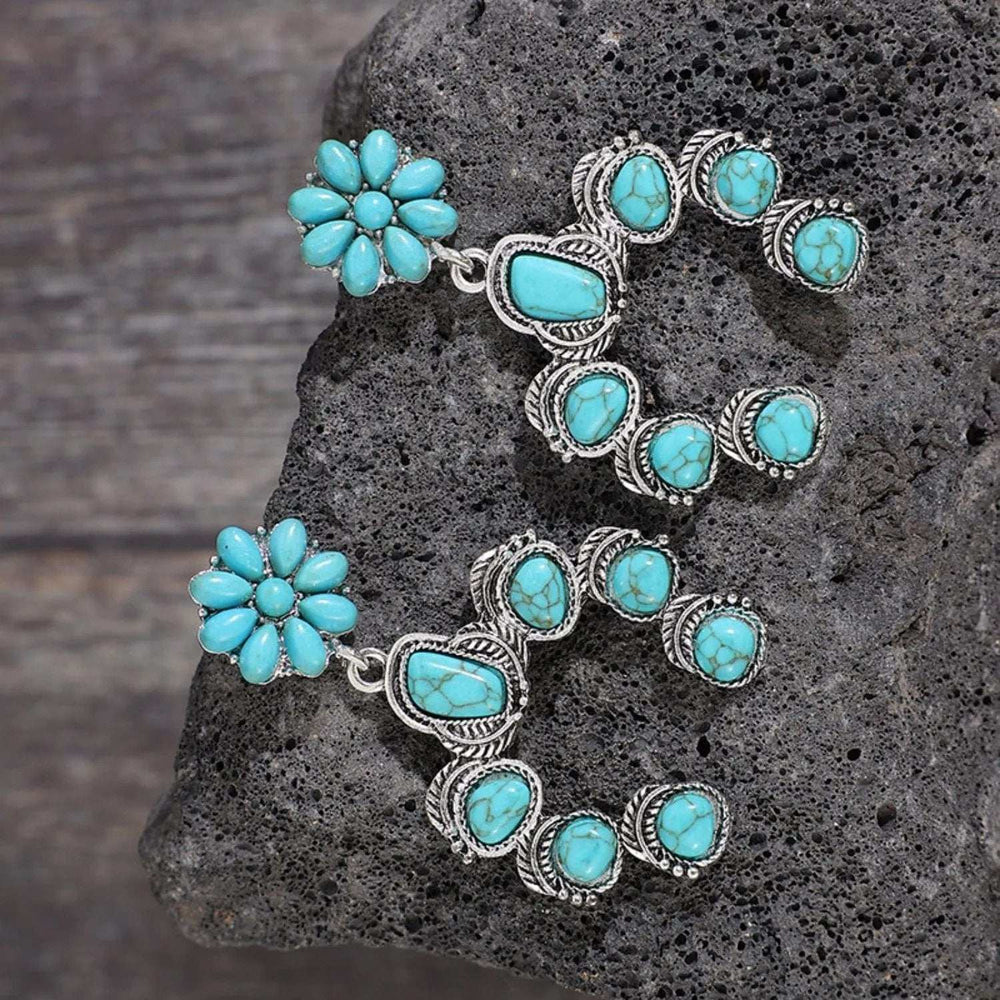 Artificial Turquoise Alloy Dangle Earrings - Trendsi - Flyclothing LLC