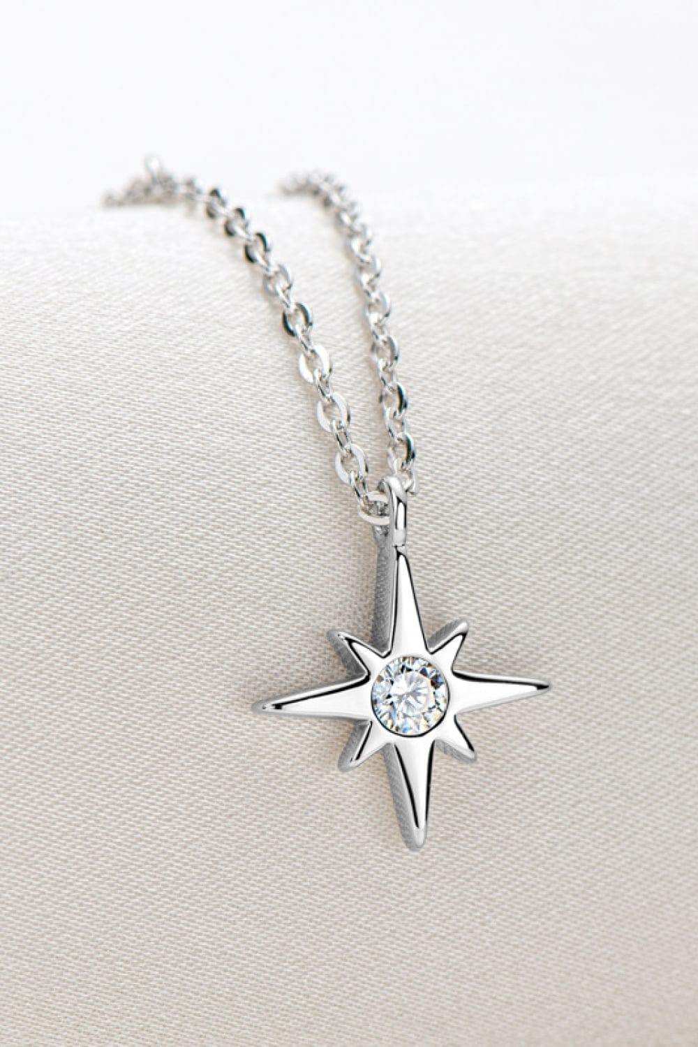 Moissanite North Star Pendant 925 Sterling Silver Necklace - Trendsi - Flyclothing LLC