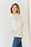 HYFVE Openwork Ribbed Trim Long Sleeve Knit Top - Trendsi