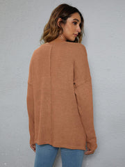 Dropped Shoulder High-Low Waffle-Knit Top - Trendsi