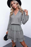 Frill Tie Neck Balloon Sleeve Dress - Trendsi - Flyclothing LLC