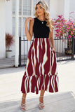 Striped Round Neck Sleeveless Midi Dress - Trendsi
