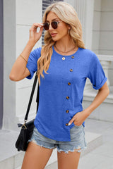 Round Neck Short Sleeve T-Shirt - Trendsi - Flyclothing LLC