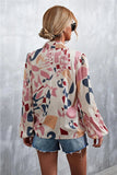 Printed Tie Neck Puff Sleeve Blouse - Trendsi