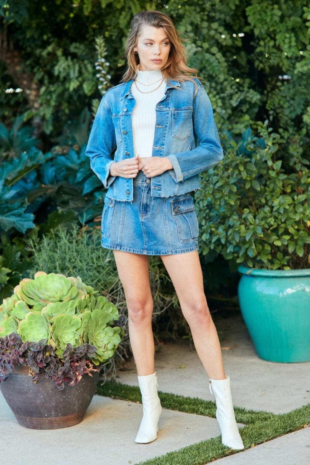 Veveret Button Up Raw Hem Denim Jacket - Trendsi - Flyclothing LLC