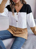 Cable-Knit Striped Button Up Cardigan - Trendsi - Flyclothing LLC