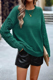 Cable-Knit Round Neck Drop Shoulder Sweater - Trendsi - Flyclothing LLC