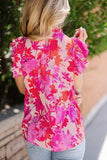 Frill Floral Mock Neck Cap Sleeve Blouse - Trendsi - Flyclothing LLC