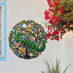 Peacock in Tree Haitian Metal Drum Wall Art - Haitian Artisans
