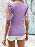 Polka Dot Flounce Sleeve Round Neck Top - Trendsi - Flyclothing LLC