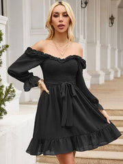 Tie Front Ruffle Hem Smocked Dress - Trendsi