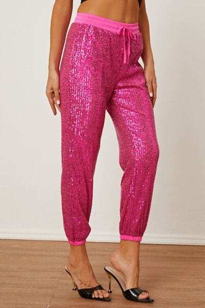 Sequin Drawstring Pants with Pockets - Trendsi - Flyclothing LLC