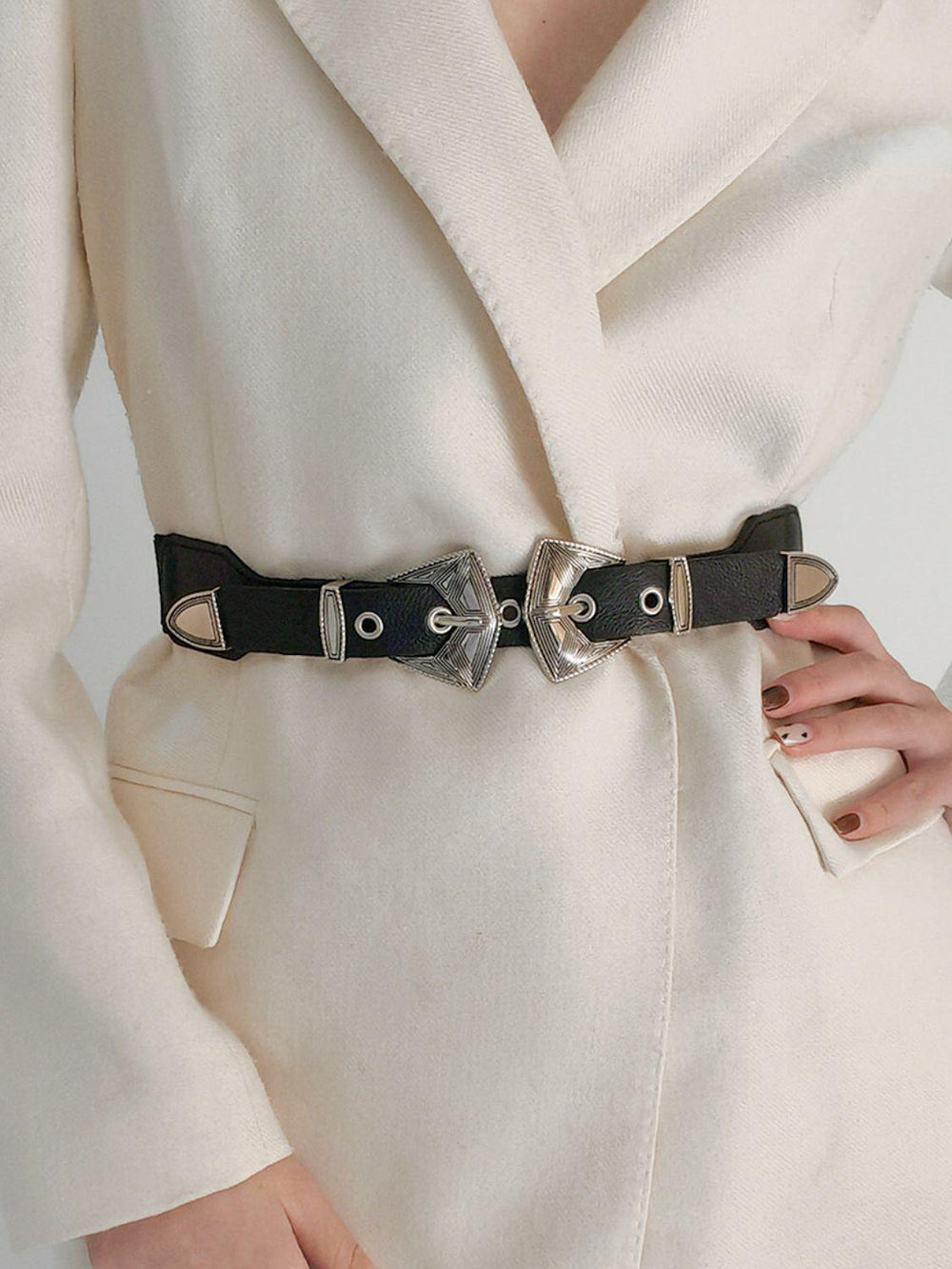 Double Buckle PU Leather Belt - Trendsi