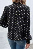Geometric Print Frill Neck Lantern Sleeve Blouse - Trendsi