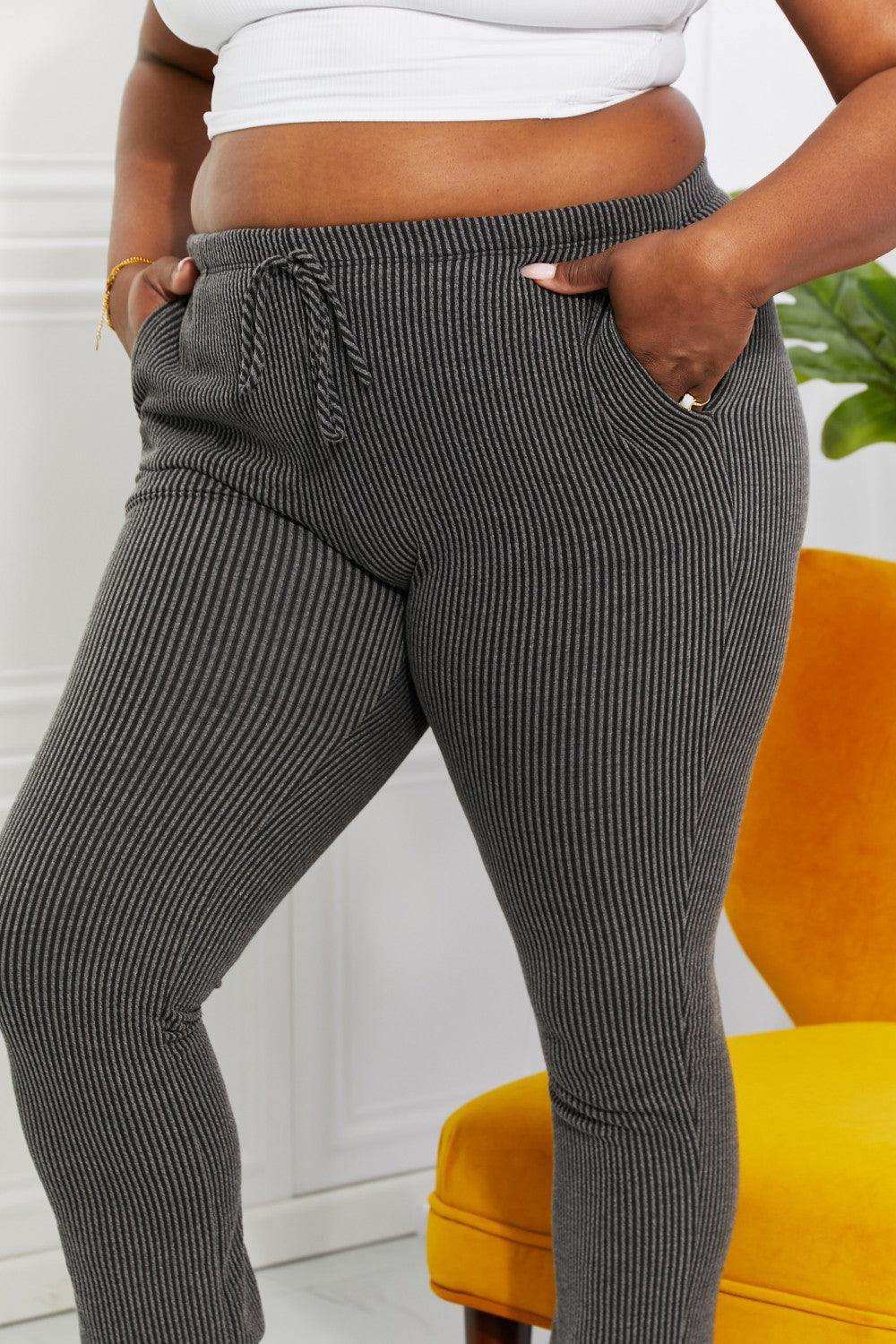 Blumin Apparel Full Size Easy Living Ribbed Joggers - Trendsi - Flyclothing LLC