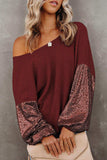Sequin Waffle-Knit Blouse - Trendsi - Flyclothing LLC