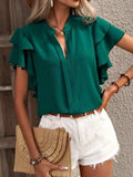 Ruffled Notched Short Sleeve Blouse - Trendsi - Flyclothing LLC