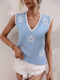 Floral Contrast Ribbed Trim Sweater Vest - Trendsi