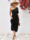 Smocked One-Shoulder Midi Dress - Trendsi - Flyclothing LLC