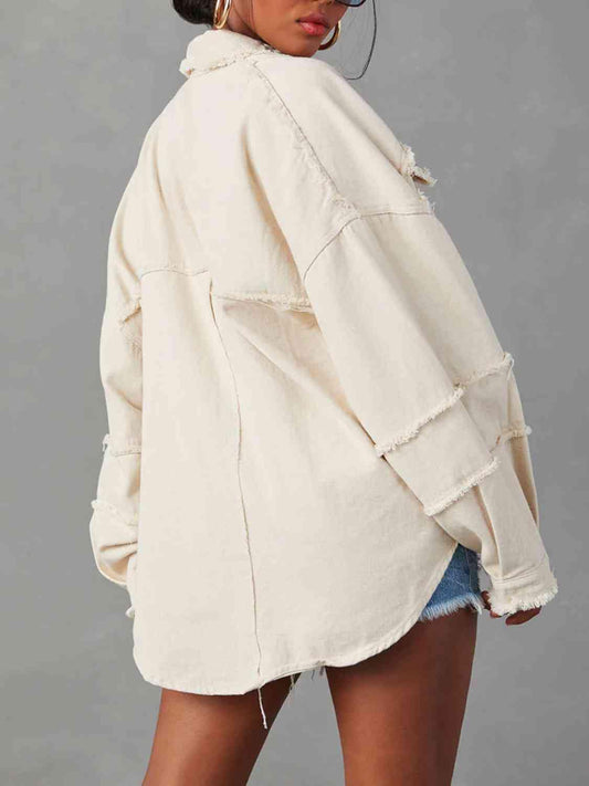 Button Down Raw Hem Denim Jacket - Trendsi