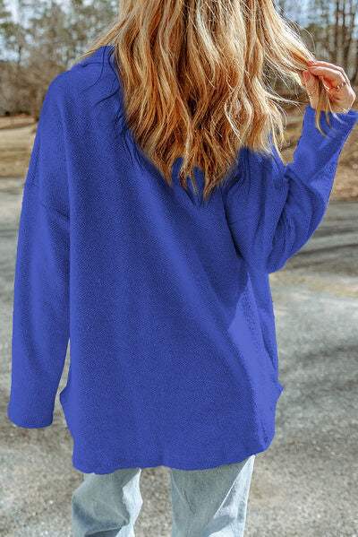Pocketed Button Up Droppped Shoulder Jacket - Trendsi - Flyclothing LLC