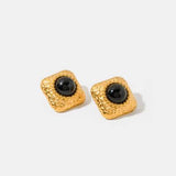 Square Stainless Steel Natural Black Onyx Earring - Trendsi