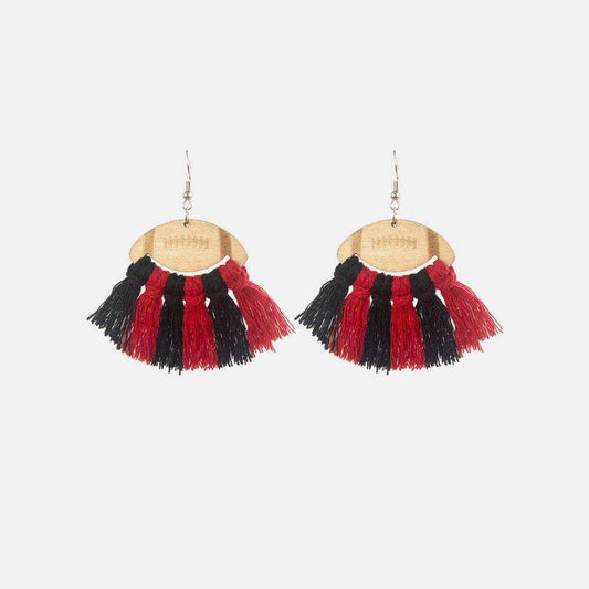 Fringe Detail Football Shape Wooden Dangle Earrings - Trendsi - Flyclothing LLC