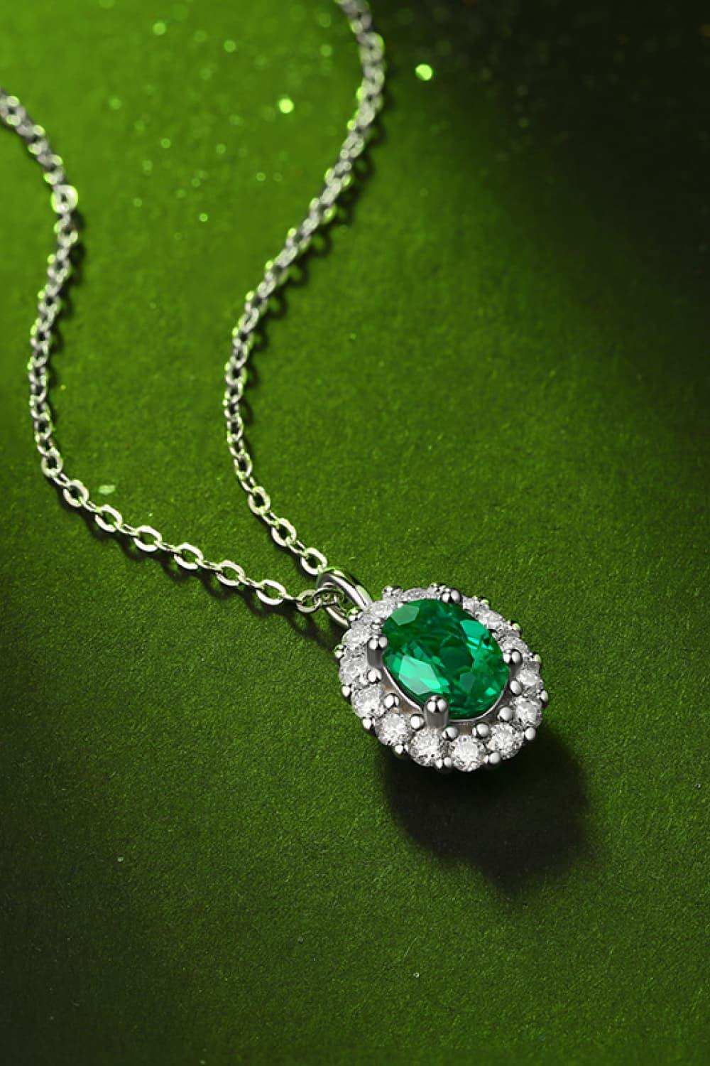 1.5 Carat Lab-Grown Emerald 925 Sterling Silver Necklace - Trendsi - Flyclothing LLC