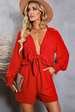Tied Flounce Sleeve Plunge Romper - Trendsi - Flyclothing LLC