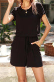 Drawstring Waist Short Sleeve Romper with Pockets - Trendsi - Flyclothing LLC