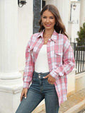 Plaid Button Up Pocketed Shirt - Trendsi - Flyclothing LLC