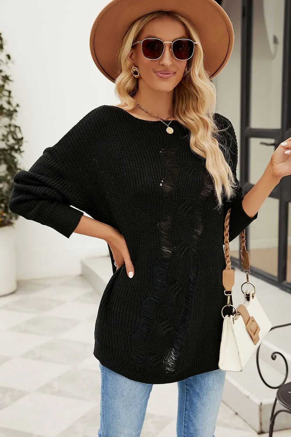 Boat Neck Dropped Shoulder Knit Top - Trendsi - Flyclothing LLC