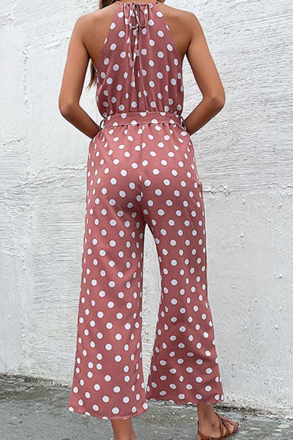 Polka Dot Grecian Wide Leg Jumpsuit - Trendsi - Flyclothing LLC