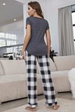 Curved Hem Short Sleeve Top and Plaid Pants Lounge Set - Trendsi - Flyclothing LLC