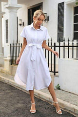 Tied Button Up Shirt Dress - Trendsi - Flyclothing LLC