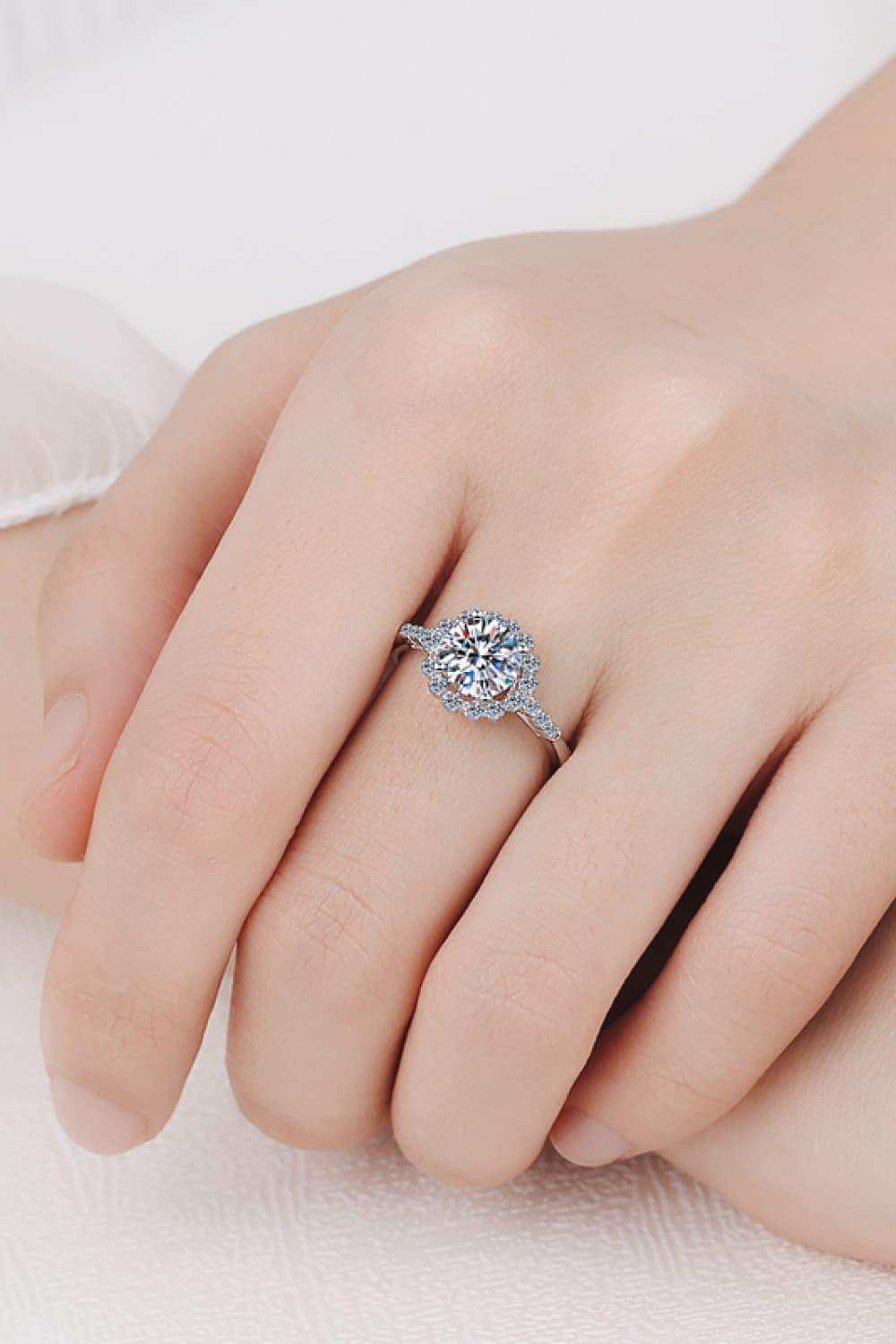 1 Carat Moissanite Rhodium-Plated Halo Ring - Trendsi - Flyclothing LLC
