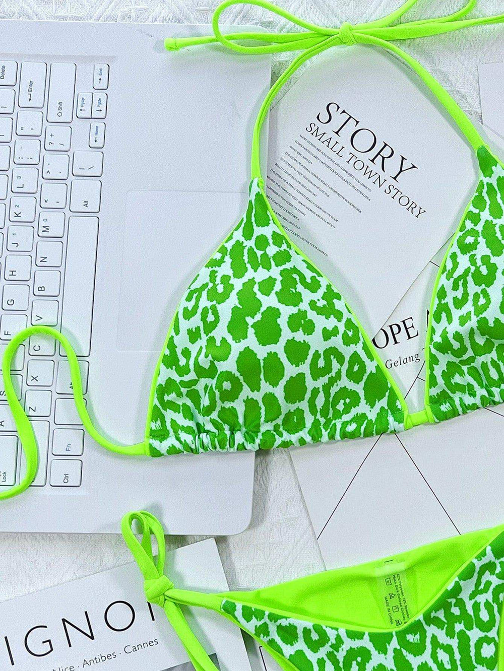 Leopard Print Halter Neck Tie Side Bikini Set - Trendsi - Flyclothing LLC