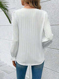 V-Neck Lace Detail Flounce Sleeve Blouse - Trendsi - Flyclothing LLC