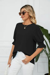 Pleated Flounce Sleeve Keyhole Blouse - Trendsi - Flyclothing LLC