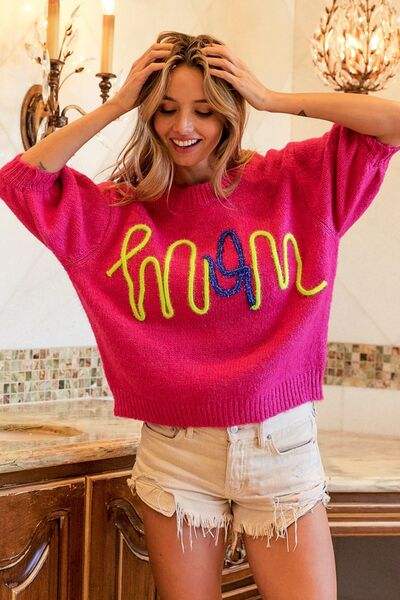 BiBi MOM Contrast Round Neck Sweater - Trendsi - Flyclothing LLC