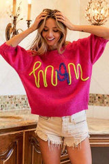 BiBi MOM Contrast Round Neck Sweater - Trendsi - Flyclothing LLC