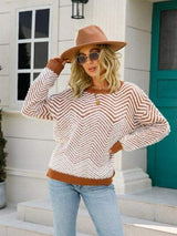Striped Round Neck Dropped Shoulder Sweater - Trendsi - Flyclothing LLC